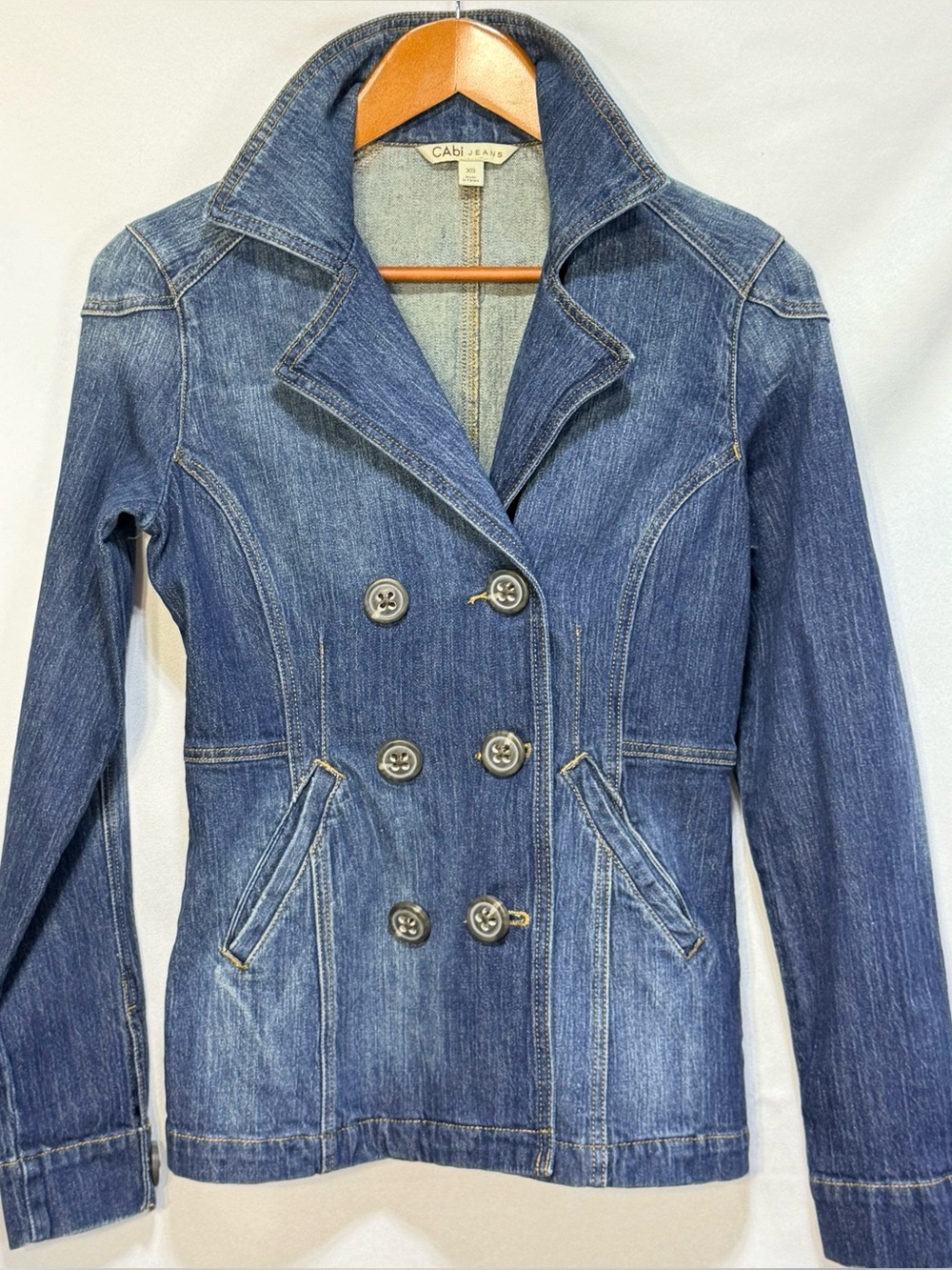 Cabi Jeans Double Breasted Denim Peacoat Jacket Blazer Size XS